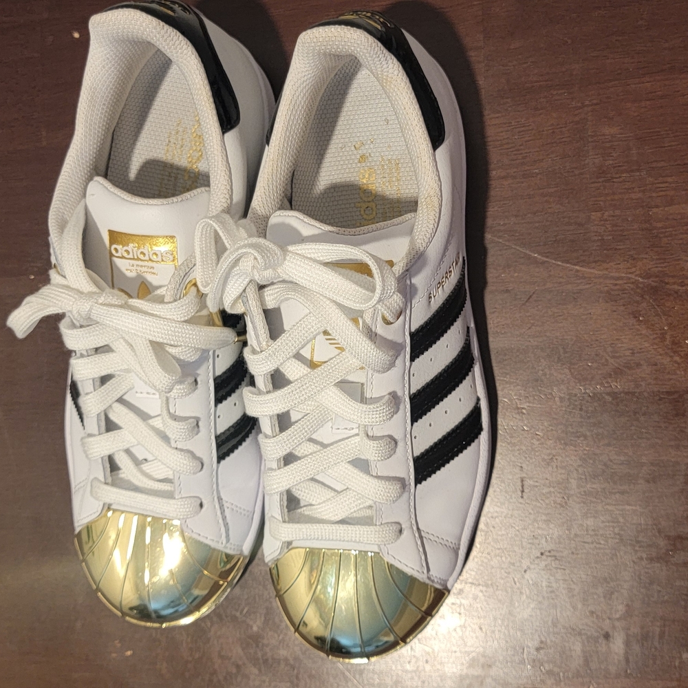 adidas White and Gold Athletic Shoes